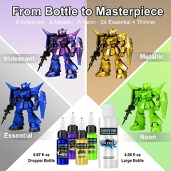 Airbrush Paint 42 Colors with 4.05 Fl Oz Thinner, Iridescent, Neon and Metal…