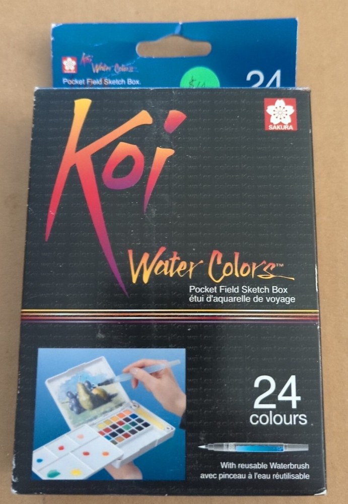 KOI XNCW-24N FINE TRANSPARENT WATERCOLORS IN POCKET FIELD SKETCH BOX 24 PC NEW