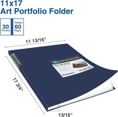 Sooez Art Portfolios 11″x17″, Large Portfolio 11×17 w/ BLK Paper, Navy Blue