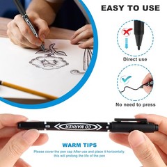 Black Markers for Drawing 10PCS Dual Tip Brush Pens Permanent Art Sketching