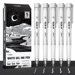JusArt White Gel Pens with 0.4mm, 0.5mm & 1.0mm 1 Count (Pack of 5),