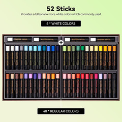 Professional Oil Pastels, 48 Vibrant Colors plus 4 White, Set of 52, Creamy and