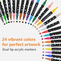 24 Colors Dual Tip Acrylic Paint Marker Pens Set, Multifunctional Acrylic Tip