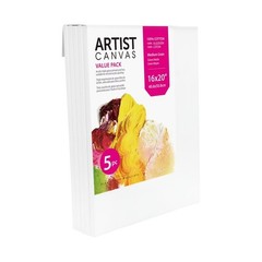 Studio Stretched Canvas 100% Cotton Acid Free White 16×20 Inches 5-Pack Premium