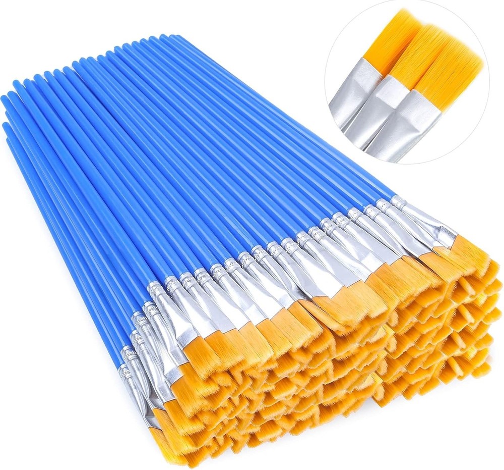 100Pcs Small Paint Brushes Bulk, Anezus Flat Top Acrylic Classroom Brush for Kid
