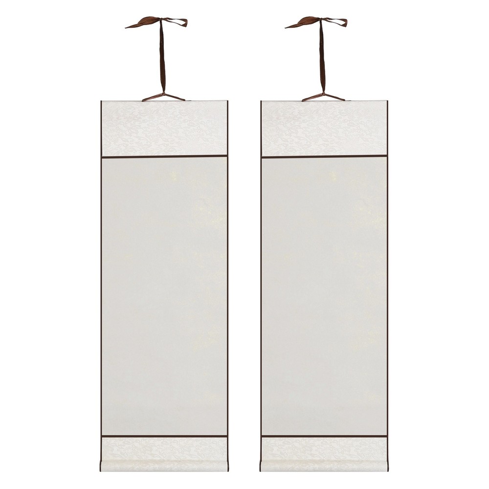 37.4″ x 12.6″ 2 Pcs Blank Hanging Scroll Paper Wood Rod, Light Gray