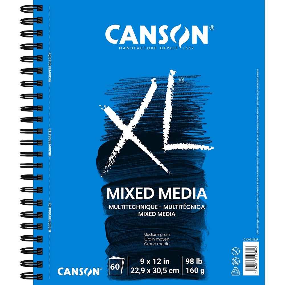 Canson XL Series Mixed Media Pad, Side Wire, 9×12 inches, 60 Sheets –
