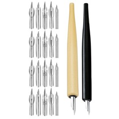 2Sets Drawing Dip Pen with Comfortable Wood Grip and Multiple Nibs for Comic Art