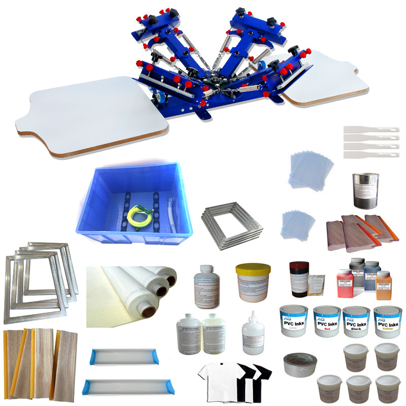Micro-adjust 4 Color Screen Printing Kit Press Printer with Full Set Supplies