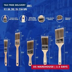 Pro Grade Paint Brushes, 5-Piece Paint Brush Set, Flat & Angle Brushes for Walls