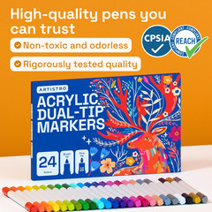 24 Acrylic Paint Markers – Paint Pens for Drawing, Brush + Fine Tips – for Fabri