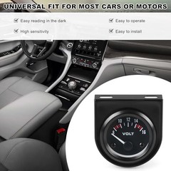 Car Voltage Meter Gauge, 12V 52mm/2in 8~16V Car Voltage Tester with White LED