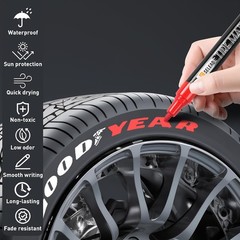 8pc Tire Lettering Pens – White & Red Oil Ink, Waterproof, 3mm Tip