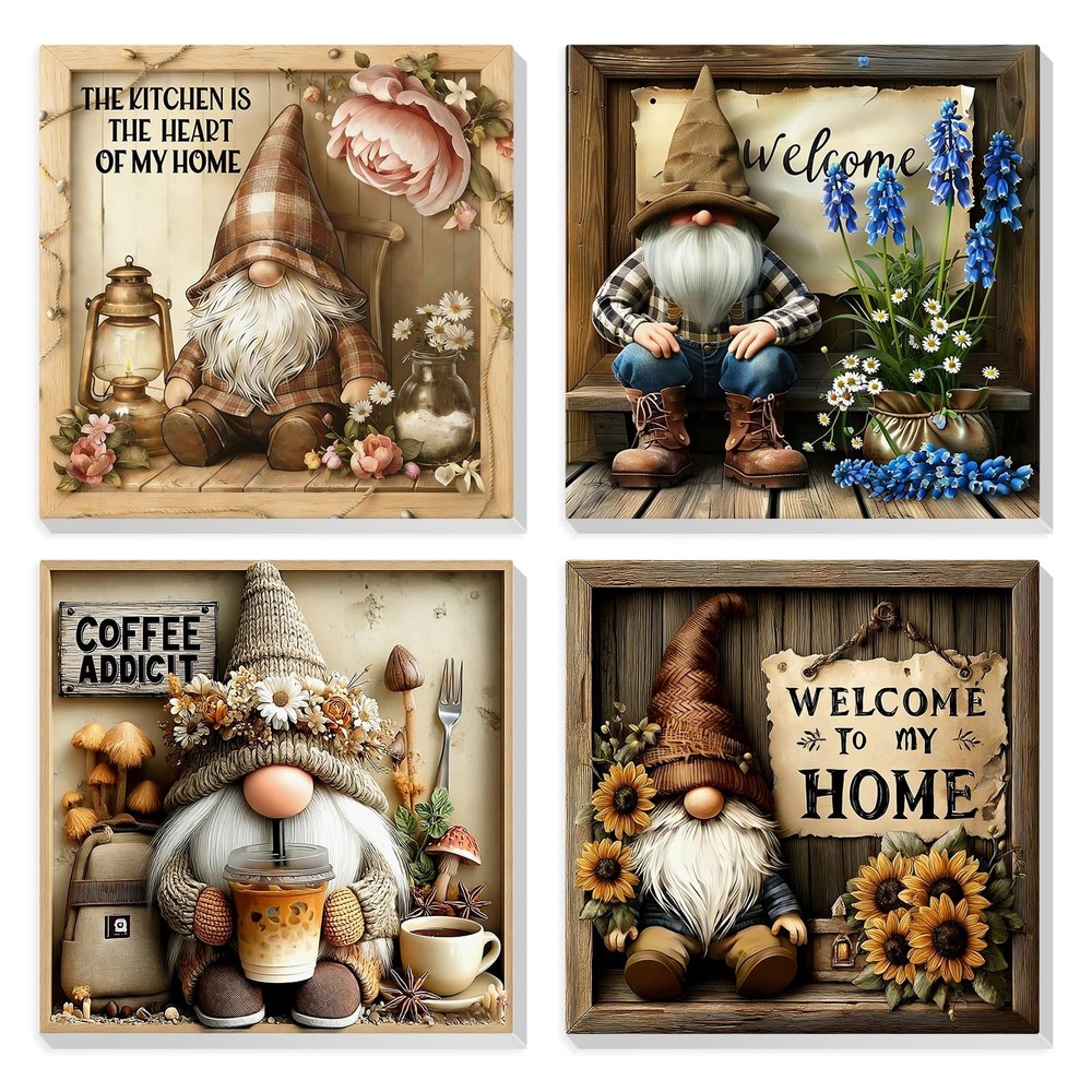 4 Pack Framed Paint By Numbers 4 Pack Cute Garden Gnomes Full Drill Wall Art