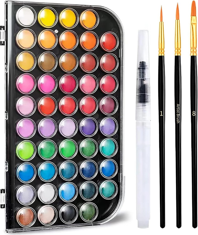 48 Color Watercolor Paint Set Washable Art Kit with Brushes & Palette Portable