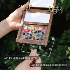 24-Color Walnut Set – Portable Travel Art Kit with Drawing and Refillable Bru…