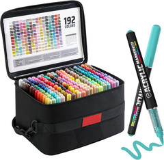 192 Color Acrylic Paint Markers, Soft Brush Tips Pens,For Art Creation,Glass,Cer