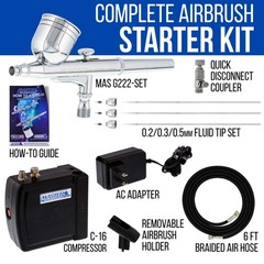 3 Tip Gravity Airbrush Set 16B Air Compressor Kit Dual-Action Hobby Cake Art