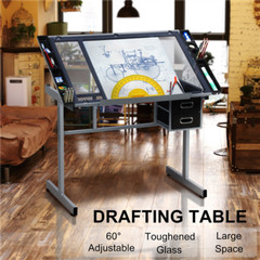 Drafting Table Art Craft Desk Adjustable Artist Drawing Table Home Office, Black