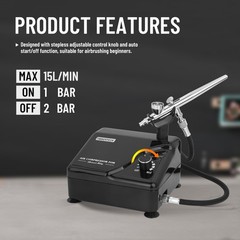 Timbertech Professional Airbrush Kit with Multi-Functional Compressor AS-207K…