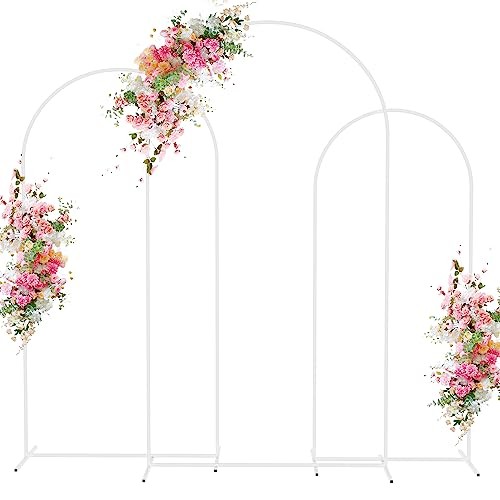 Wedding Arch Backdrop Stand 7.2FT, 6.6FT, 6FT Set of 3 White Metal Wedding Arch