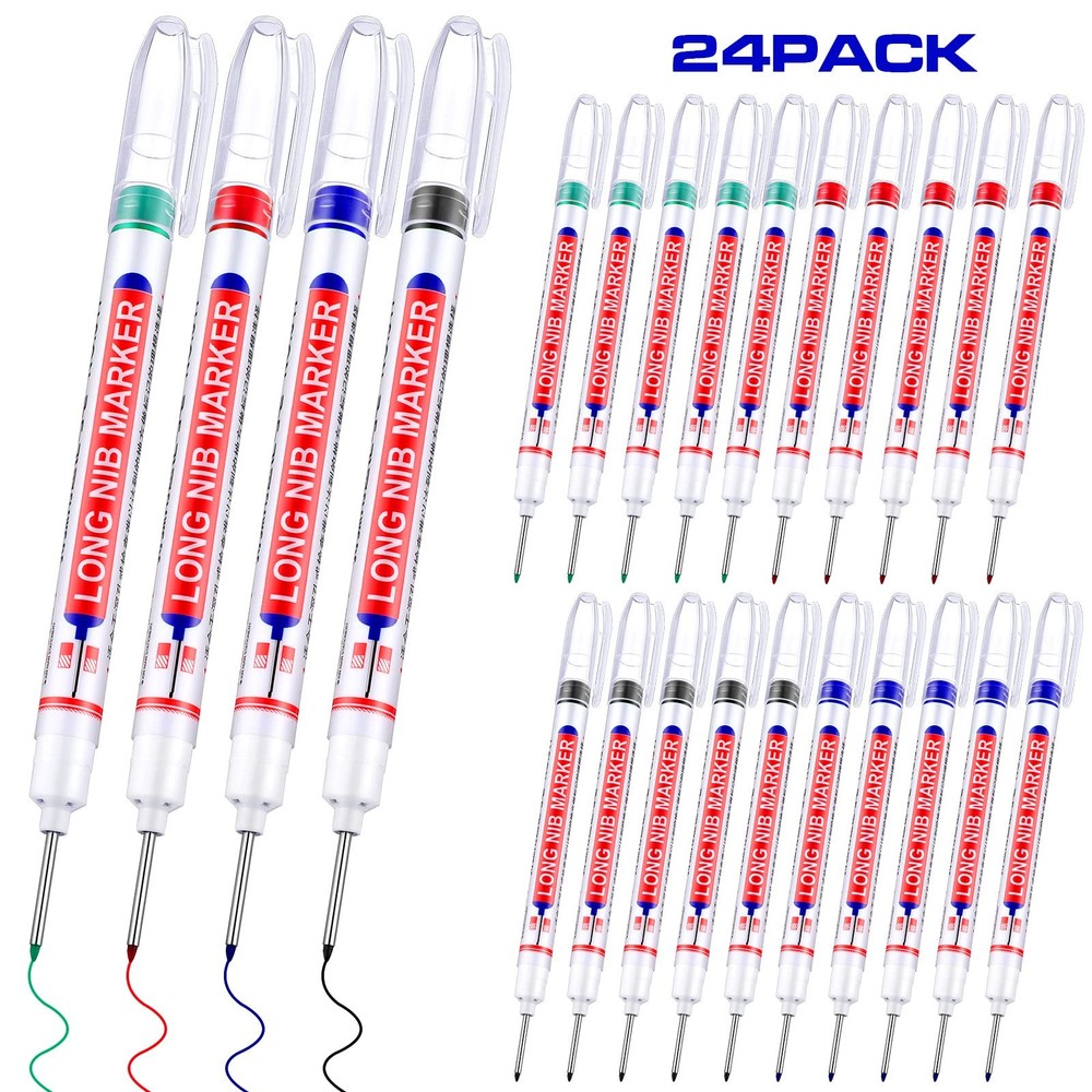24 PCS Long Nib Marker Pens Deep Hole 20mm Waterproof Carpenter Drill