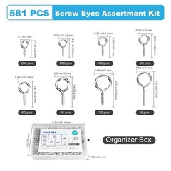 Aovchei Eye Screws Set, 581Pcs 0.39″ 0.59″ 0.67″ 0.75″ 0.87″ 1″ 1.22″ 1.5″ Me…