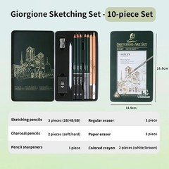 Professional Sketch Pencil Set 10-27pcs Graphite Charcoal Drawing Kit in a Tin