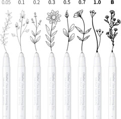 Fineliner Pens Micro Drawing Pens: 8-Size Tips (Ultra-Fine, Fine & Brush) Waterp
