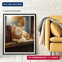 Natuyalo Cat and Book Paint by Numbers Kit for Adults Beginner Cat Sleeping Acry