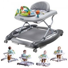 4-in-1 Baby Walker, Foldable Baby Activity Center on Wheels, 3 Adjustable He…