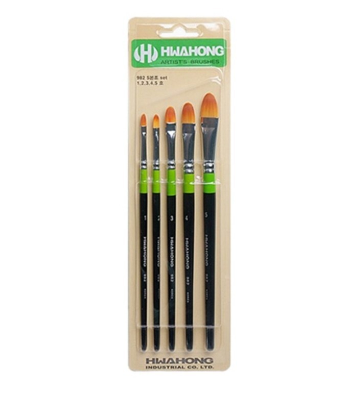 HWAHONG Artist Design Paint Brush Filbert Flat Brush 982 1Set (5ea Brushes)