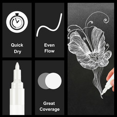 Acrylic White Paint Pens – 8 Pack 2-3MM Medium Tip & 0.7MM Extra Fine Paint Mark