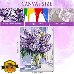 NAIMOER Blue Lilac Flowers Paint by Numbers 12×16″