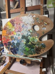 Artist Paint Palette Wood, Used, Oil Paint, Textured Contemporary, Wall Decor