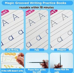 Handwriting Book Practice for Kids,Reusable Grooved Handwriting Books