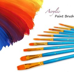 Artist Paint Brush Set of 10 or 12 Art Brushes for Watercolor Acrylic Gouache