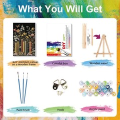 Book Paint by Numbers for Adults with Framed Canvas – with Wooden Easel, Flow…