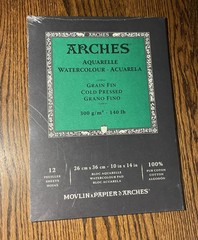 Arches Watercolor Cold Pressed Paper Pad, 300g/m2, 140 pound, 12 sheets 10×14″