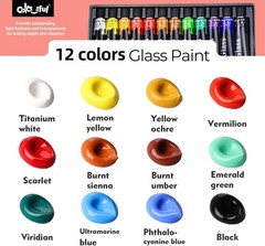 Acrylic Glass Paint Set with 6 Brushes, 1 Palette, 12 Colors Stain Glass Pain…