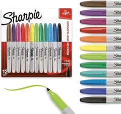 Bright Fine Tip Permanent Markers 12 Pack