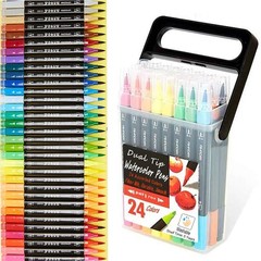 24-Color Dual Tip Washable Markers Set for Kids – Portable Art Markers with Stan