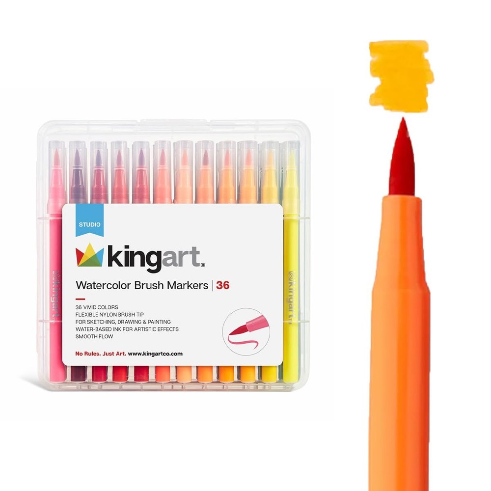 Watercolor Brush Marker Set – 36 Vivid Colors – Flexible Nylon Tips for Sketc…