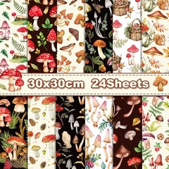 24 Sheets Mushroom Scrapbook Paper Pad Double-Sided Vintage Multicolor