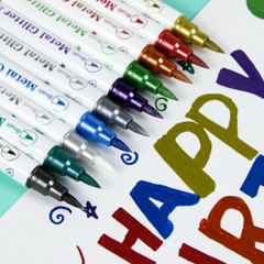 12 Glitter Colors Metallic Shimmer Marker Fine for Crafts/Nail art、Birthday Card
