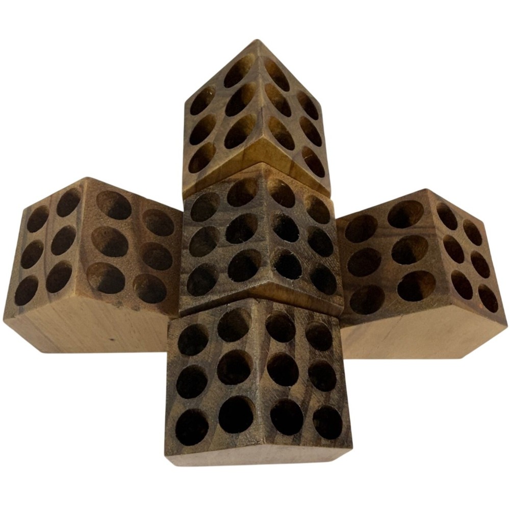 Handmade Wood Block Artist Paint Brush Holders Set of 5 Holds 60 Brushes