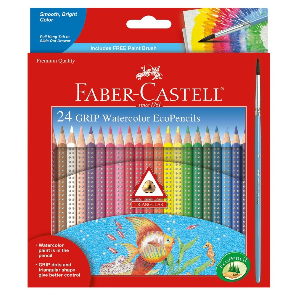 Faber Castell Grip Watercolor Pencils 24 Count with Brush Non Toxic Ergonomic