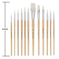 12 PC White Synthetic Hair Round and Flat Paint Brush Set with Short Wood