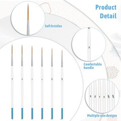 6 Pcs Script Liner Brush Long Fine Point Tip Small to Medium
