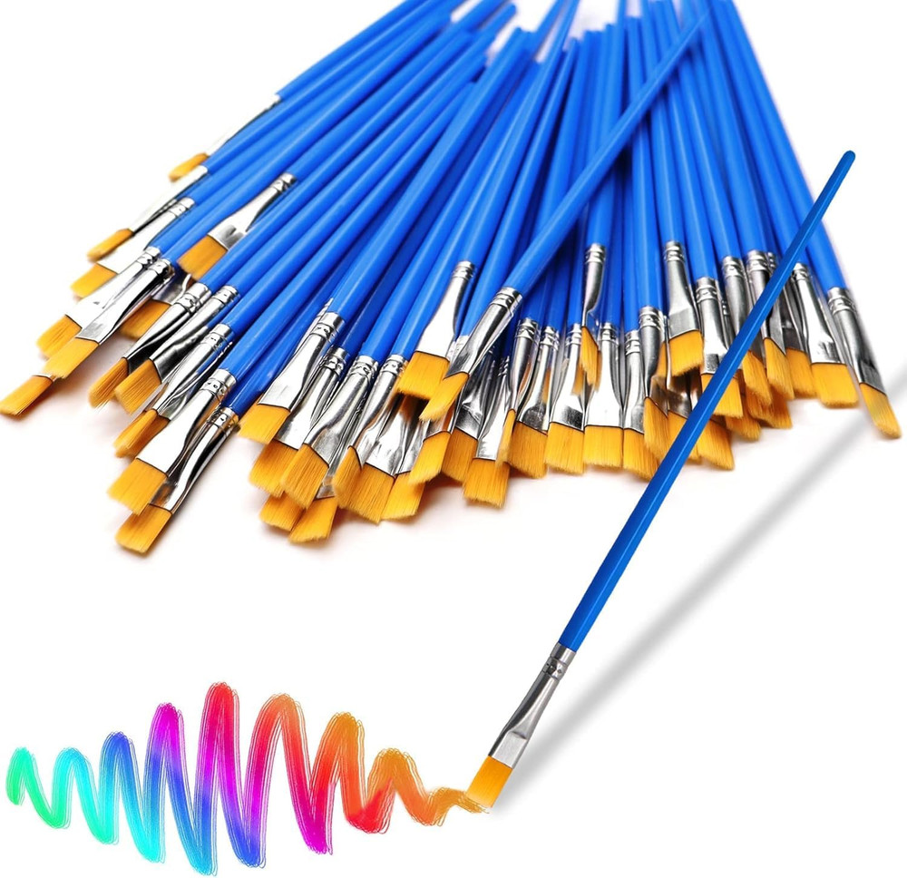 30 Pcs Kids Paint Brushes Flat Nylon Acrylic Oil Watercolor Art Blue Bulk